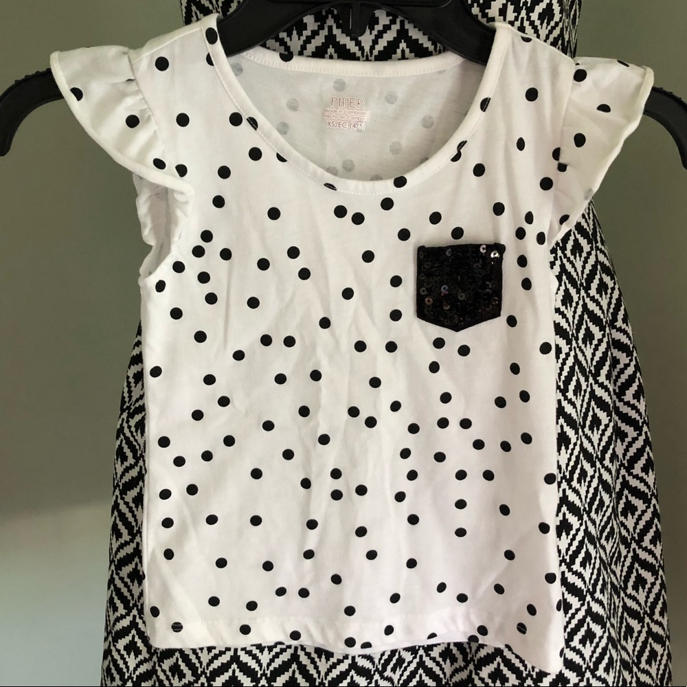 Piper Girls Polka Dot Sequin Pocket Top